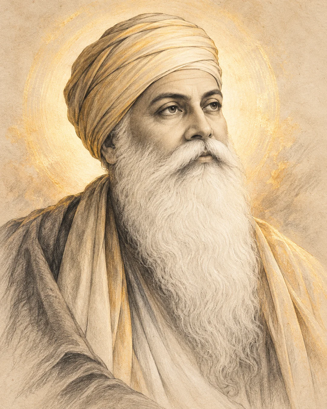 Artistic pencil portrait inspired by Guru Nanak Dev Ji