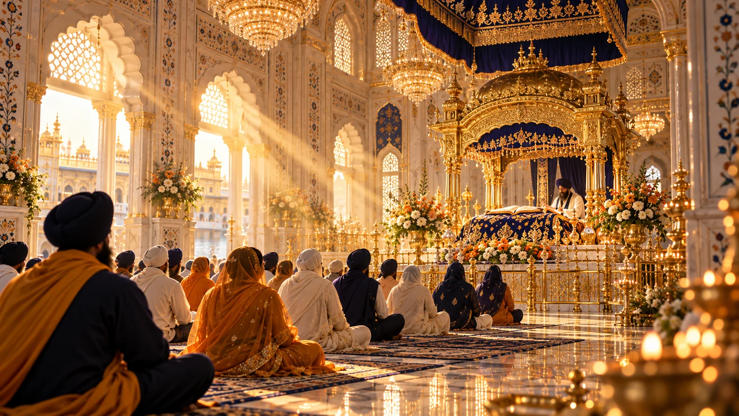 Illustrative Gurdwara congregation scene